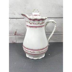 Vintage Victoria Austria Pitcher Tea Chocolate Pot W Lid White W Pink Roses EUC